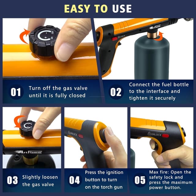 Thumbnail 6 de ARTFLAMM Powerful Propane Torch Gun with Turbo Mode (Charcoal Torch Lighter, Safety Lock) — Tank Not Included