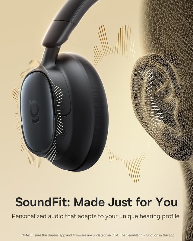 Detalle de Baseus Bowie MH1 Adaptive ANC Headphones (Cosmic Black) with LDAC Hi-Res Audio