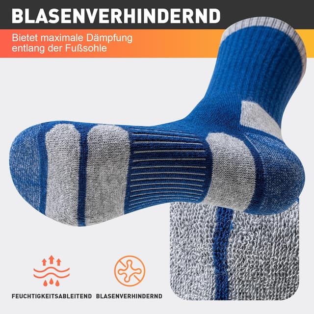 Detalle de Niorasen Merino Wandersocken: Thermosocken für Herren & Damen, Outdoor & Trekking (3 Paar)