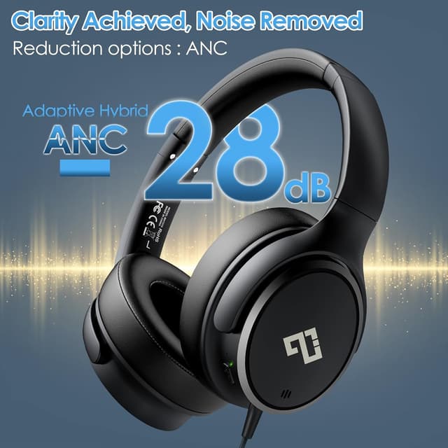 Detalle de INFURTURE USB-C Wired Over-Ear Headphones with 28dB ANC and HD Mic