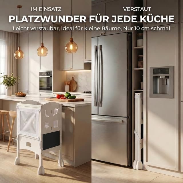 Detalle 2 de BabybeFun Lernturm ab 1 Jahr (klappbar) mit 360° Sicherheitsnetz & Anti-Kipp-Schutz