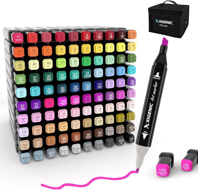 Detalle de XIGENIC 100 Alkohol Marker Set (Twin Tip) – 100 Farben für Design, Manga, Zeichnung und Coloring Books