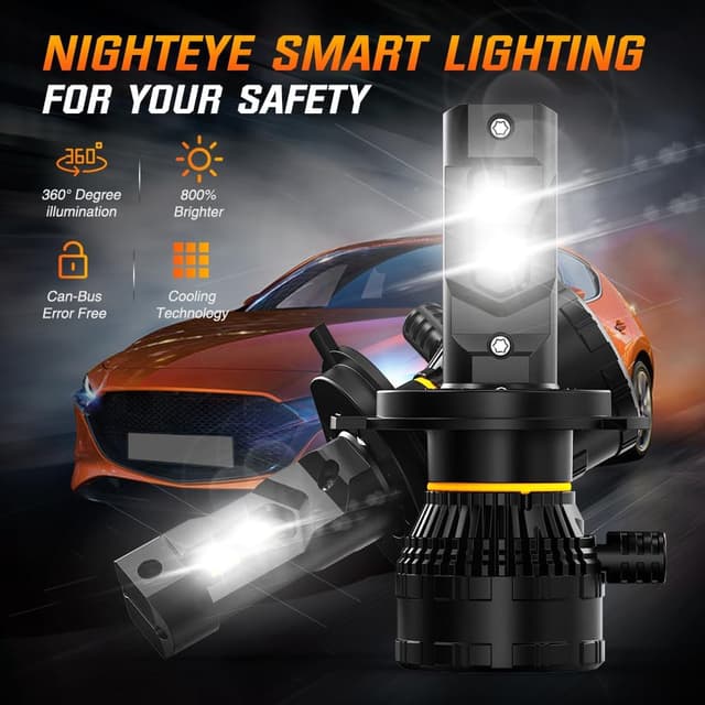 Detalle 2 de NIGHTEYE H4 LED Headlight Bulbs (Pack of 2) – 6500K cool white, 42,000LM and dual-fan cooling