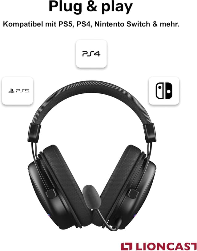 Detalle de Lioncast LX80 Wireless Gaming-Headset mit Mikrofon (40 Std. Akku) für PS5, Xbox & Switch