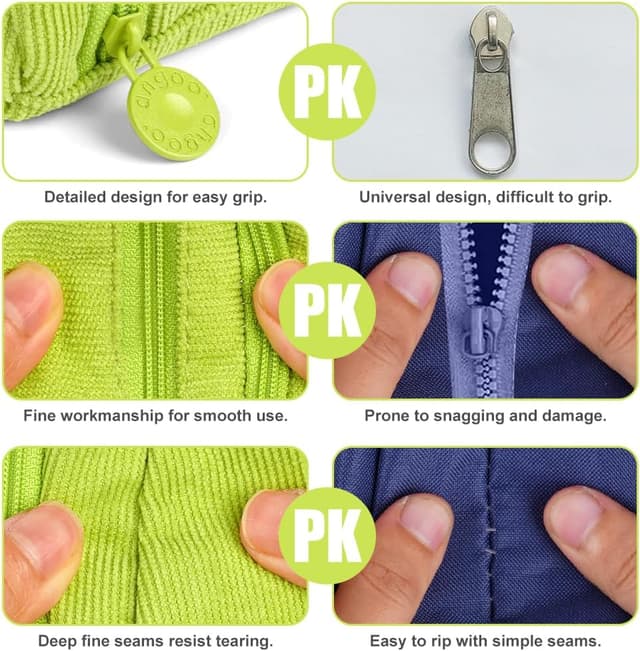 Detalle 2 de APXEL Grande trousse de papeterie en velours côtelé vert (grand modèle zippé)