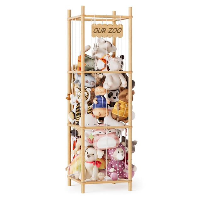 Detalle de SpaceAid Stuffed Animal Storage Organizer (Wood Animals Zoo Toy Plushies), Large Capacity Cage for Playroom Organization
