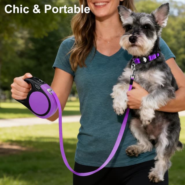 Detalle 2 de Taglory Retractable Dog Lead 5 m (Purple) – 360° No-Tangle Extendable Leash for Small & Medium Dogs up to 20 kg