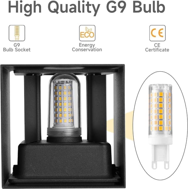 Detalle de Wisdom Line applique da parete interno/esterno 4 pezzi 9W 3000K bianco caldo IP65 con angolo regolabile 0-120° (nero)