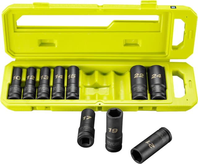 Imagen de Set di 10 prese RYOBI per auto 1/2" quadro, da 10 a 24 mm (RHDIS10PC) en OfertitasTOP