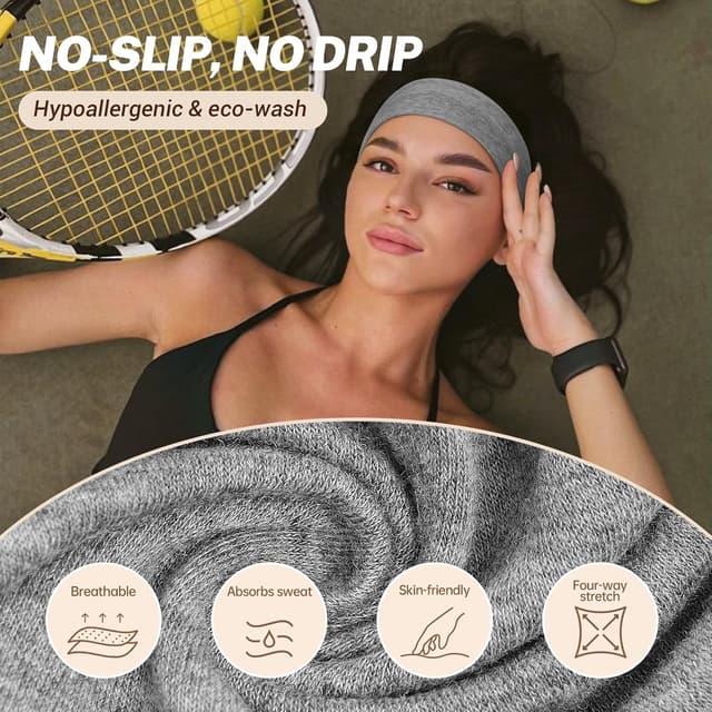 Detalle de Kavya Fasce per capelli unisex antiscivolo traspiranti (8 pezzi) – headband da sport e fitness, nere