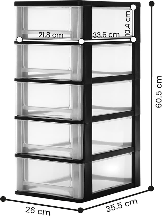 Detalle de Iris Ohyama cassettiera in plastica DDOCH-2005, 5 cassetti medi, per A4/A5/A6 in nero