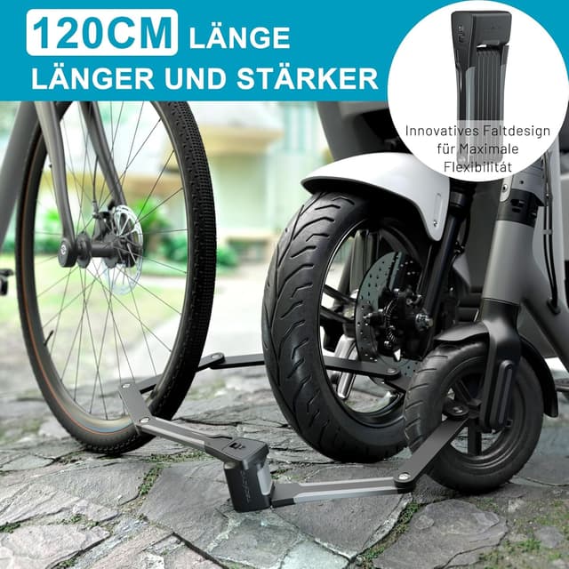 Detalle de TECHCYC Faltschloss für Fahrräder mit 3 Schlüsseln, gehärteter Carbonstahl & Halterung (120 cm)
