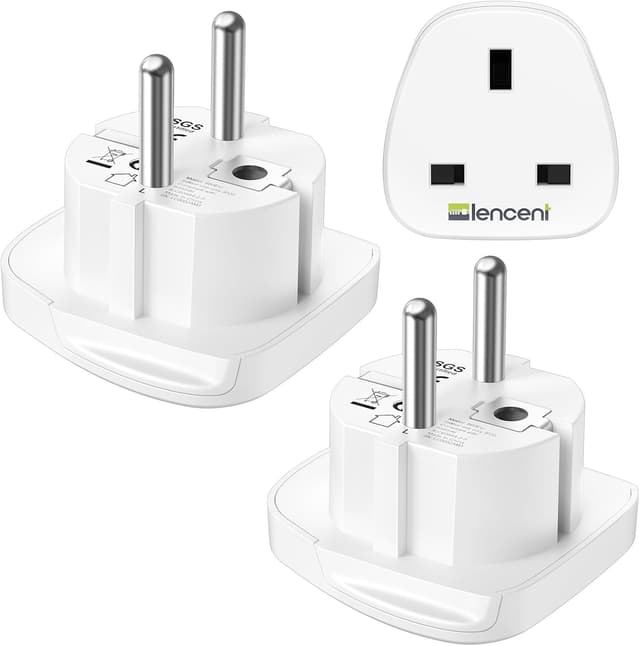 Detalle de LENCENT 2X UK to EU Euro Plug Adapter (Type E/F, grounded) for travel