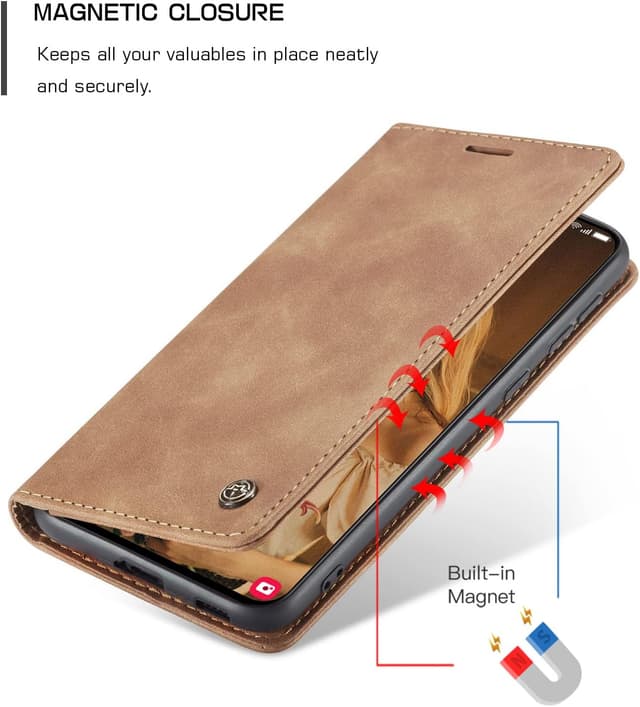 Detalle de Lxisxcna Klapphülle für Samsung Galaxy S21 5G (6,2 Zoll) – PU Leder-Flip Case mit Kartenfach, Geldfach & Standfunktion (Braun)