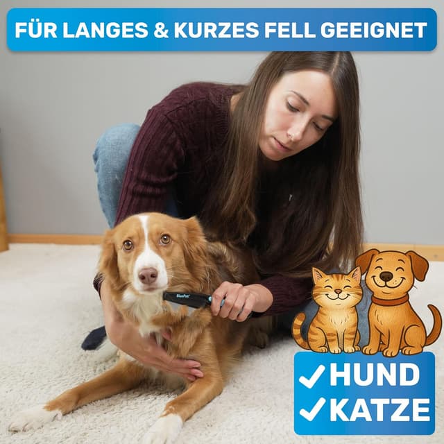 Detalle de BluePet Flohkamm + Flohkarte für Hunde & Katzen – sanftes Auskämmen gegen Flöhe, Läuse & Zecken