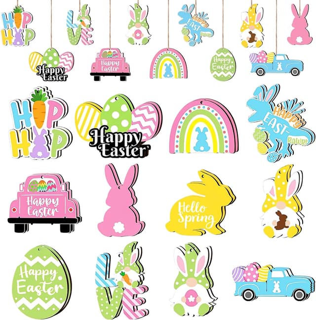 Detalle de Easter Bunny Wooden Hanging Ornaments 24 pcs