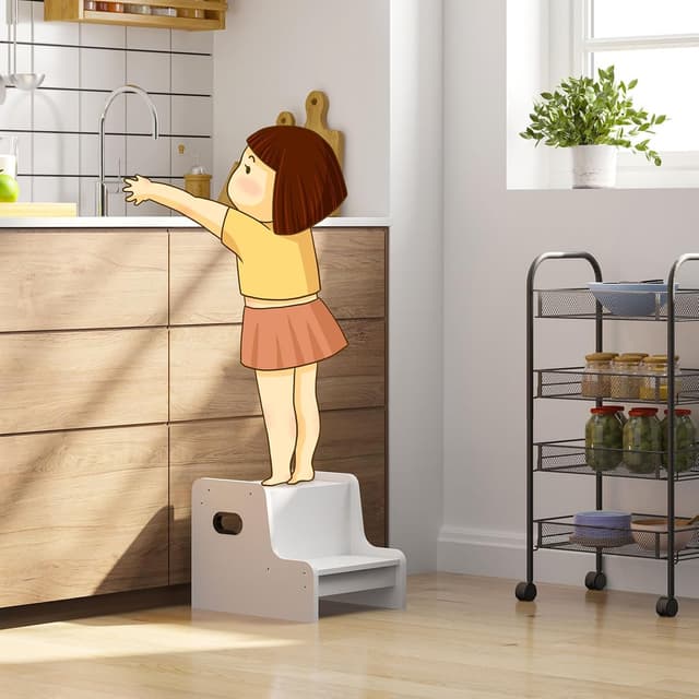 Thumbnail 1 de HOOBRO Tritthocker für Kinder mit 2 Stufen, Antirutschmatte & Griff (EWT01JD01G1) – Tritt-Schemel für Bad, Küche & Kinderzimmer