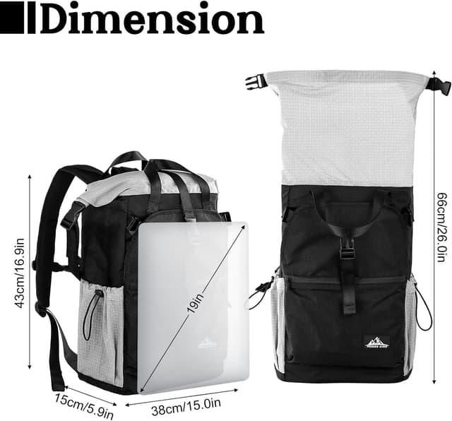 Detalle 2 de POWER KING 35L Expandable to 45L Lightweight Travel Backpack (19 inch laptop) – 3-in-1 roll-top daypack