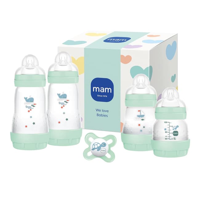 Detalle de MAM Easy Start Anti-Colic Neugeborenen-Set (0+) mit 4 Babyflaschen & 1 Start-Schnuller, mint