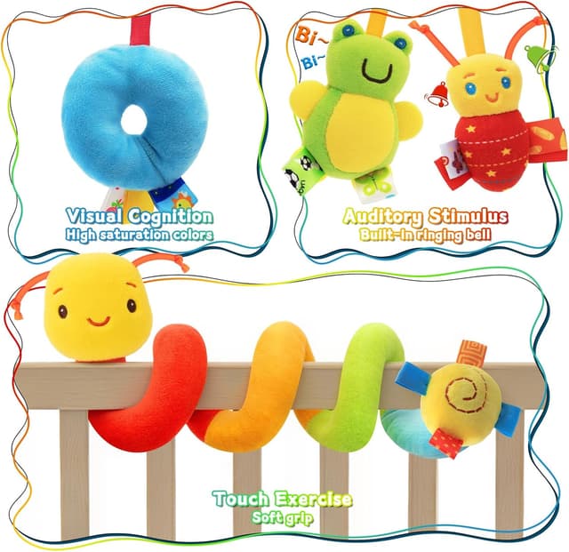 Detalle 2 de YELUFT Spiral Pram Toys: wrap-around hanging activity rattle for car seat & pram (0–12 months)