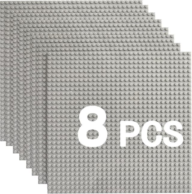 Detalle de HUIZDQ 8 klassische Grundplatten für Bauklötze (32 x 32 Noppen), grau – Standardformat 25,5 x 25,5 cm