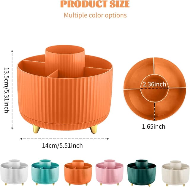 Detalle de 360° drehbarer Make-up Organizer mit 5 Fächern – Make up Organizer & Pinselhalter (Orange)