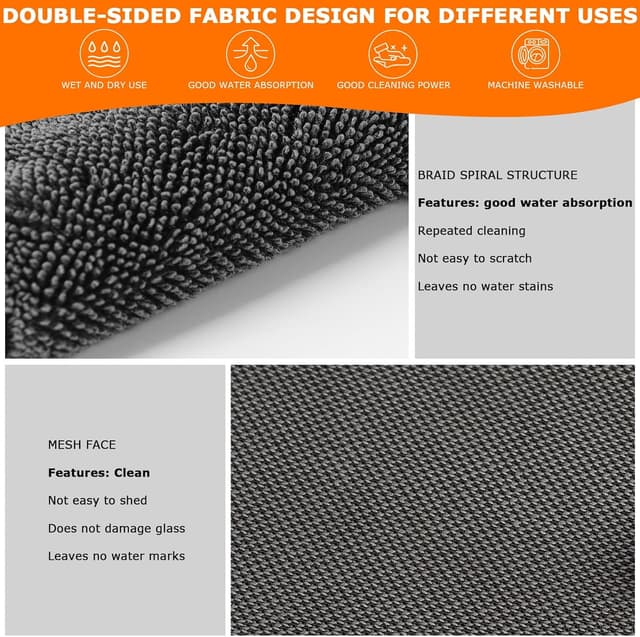 Thumbnail 1 de Leseed Mikrofasertücher Auto 60 x 40 cm 600 GSM Grau 🧼
