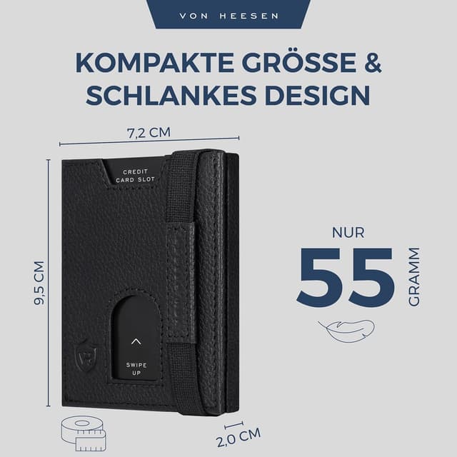 Detalle de VON HEESEN Leder Slim Wallet Geldbeutel mit RFID-Schutz – Mini-Kartenetui aus Echtleder