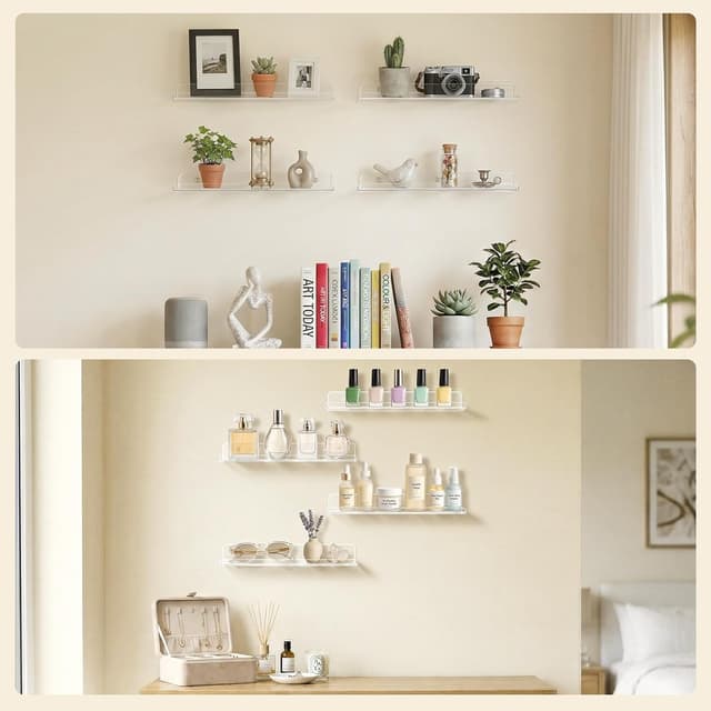 Thumbnail 6 de Lifewit 14" Clear Acrylic Floating Shelves for Bathroom, Organizer Wall Rack (4-Pack)