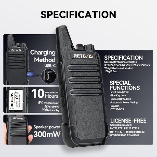Thumbnail 6 de Retevis RT22 6-pack walkie talkies