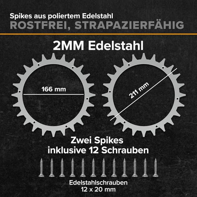 Detalle de ROBO CLAWS Edelstahl Spikes für Worx Landroid S, M und Plus – 2 mm Traktionsspikes inkl. 12 Edelstahlschrauben