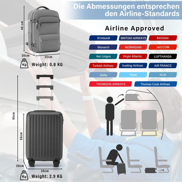 Thumbnail 1 de Coolife Handgepäck Koffer 55x35x20cm