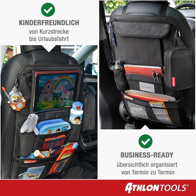 Detalle 2 de ATHLON TOOLS 2er-Set Autositz-Organizer mit integrierter Tablet-Halterung (Schwarz)