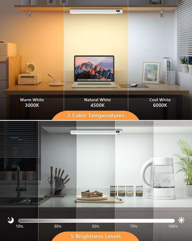 Detalle de WILLED Schrankbeleuchtung Unterbauleuchte für Küche & Schrank mit Bewegungsmelder, Fernbedienung, 3 Farbtemperaturen (4er-Set)