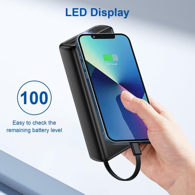 Detalle 2 de Bamkey Power Bank 20000 mAh 22,5W con 4 cavi integrati e display LED