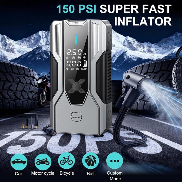 Detalle de MIAOKE 8000A Booster avviamento auto 12V con compressore 150 PSI e torcia LED