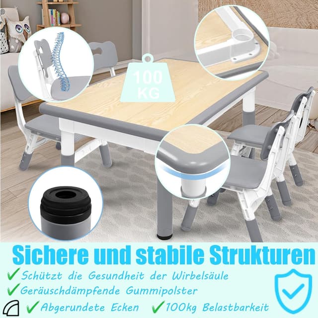 Thumbnail 3 de ACXIN Table pour enfants avec 4 chaises, ensemble évolutif