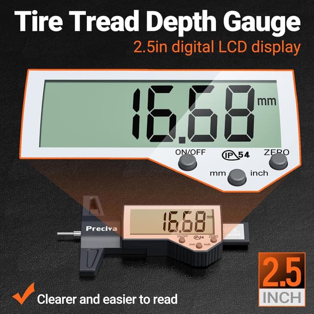 Detalle 2 de Preciva Tyre Tread Depth Gauge & Brake Pad Measuring Tool Kit (Large Screen, 0.01mm accuracy)