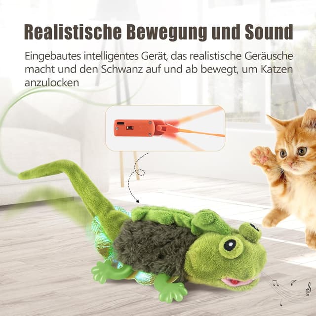 Detalle 2 de Migipaws elektrisches Echsen-Plüsch-Katzenspielzeug mit Katzenminze, USB-wiederaufladbar