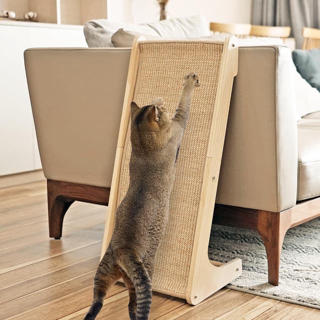 Detalle de PETKARAY Kratzbrett Katze (L-förmig) 68 cm – Sisal-Kratzpad für Wand & Ecke, mit Katzenminze und Mausspielzeug