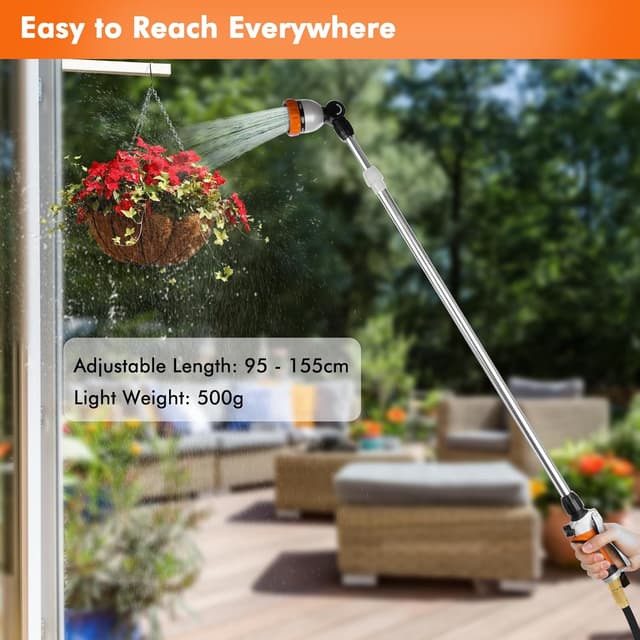 Detalle de RESTMO 91–152 cm metal telescopic watering wand with 180° adjustable head and 7 spray patterns