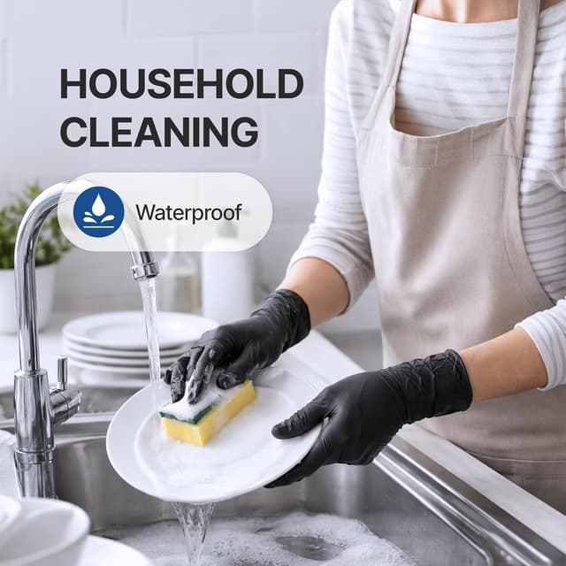 Detalle de Schneider Vinyl Synthetic Exam Gloves, 4 Mil (Latex-Free) — Disposable Black Gloves for Medical, Food Prep & Cleaning