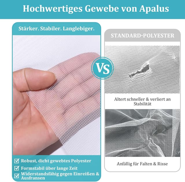 Detalle de Apalus Fliegengitter Fenster Insektenschutz ohne Bohren (2 Stück, 100 x 100 cm) – zuschneidbar mit Klettband, weiß