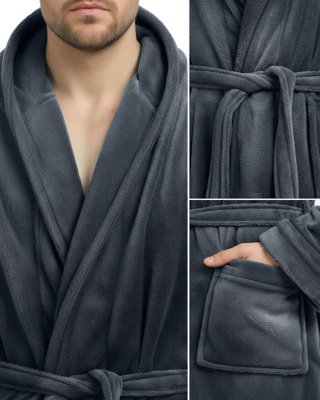 Detalle de NY Threads Herren-Bademantel mit Kapuze aus Fleece (Herren)