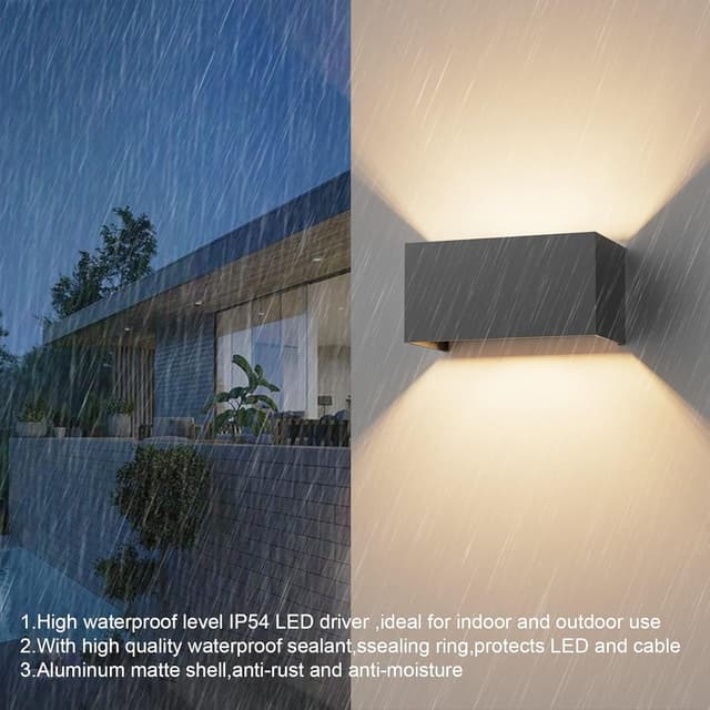 Detalle de Klighten 2er-Set LED-Wandleuchten (G9, 18 W) mit einstellbarem Abstrahlwinkel, IP54, dunkelgrau