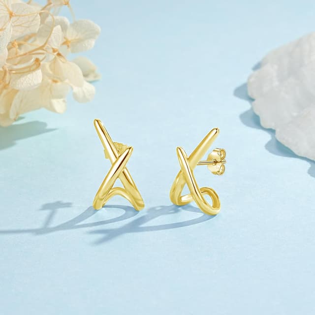 Detalle de Loutade Ohrstecker aus 925 Sterling Silber (hypoallergen, ohne Nickel) mit Cubic Zirkonia – X-Design