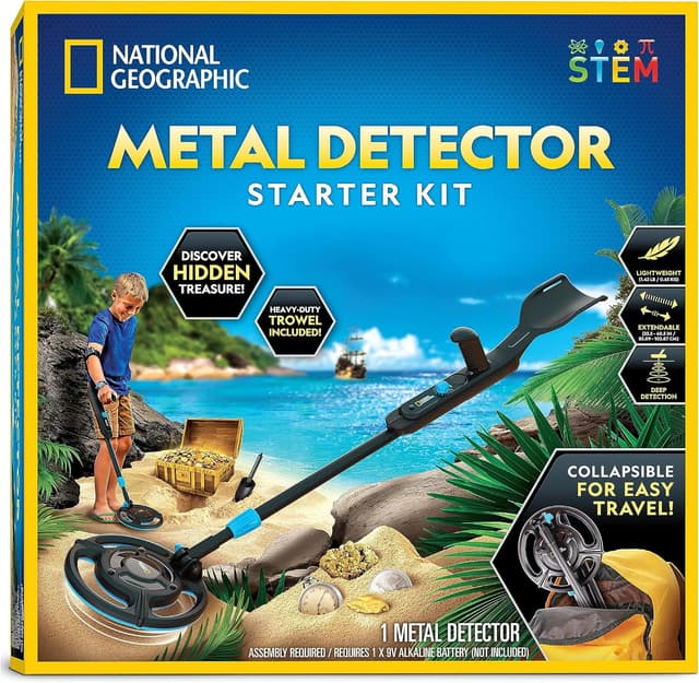 Detalle de Blue Marble National Geographic Metal Detector Beginner Kit for Kids (18.8 cm waterproof coil) — beach treasure hunting
