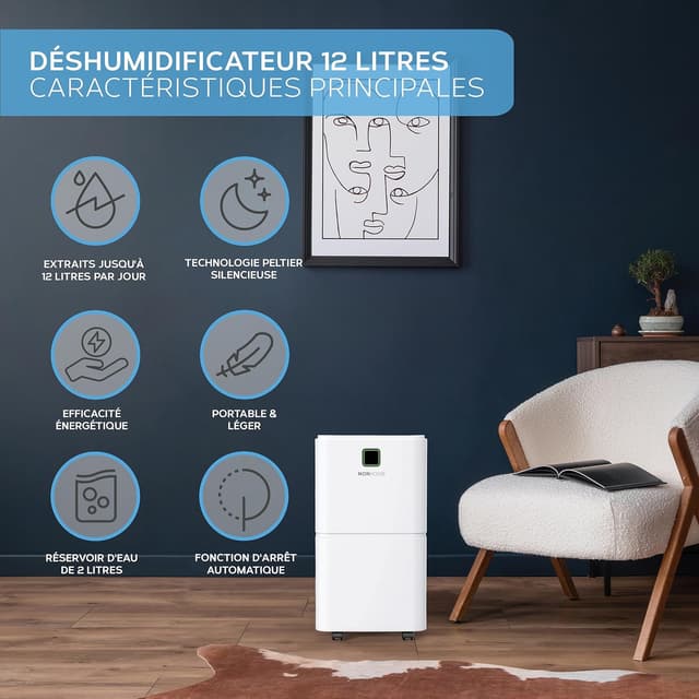 Detalle 2 de MONHOUSE Déshumidificateur 12 L 🏠