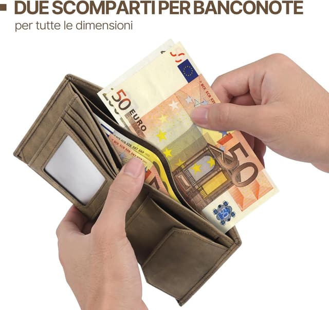 Detalle 2 de TENBST portafoglio uomo RFID in pelle con 13 porta carte, finestra ID e portamonete