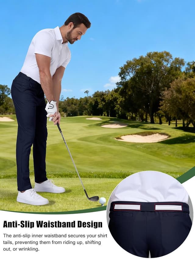 Detalle de SPOSULEI Men’s Golf Pants with Elastic Waist, Lightweight Quick-Dry, Water-Resistant Finish, 4 Pockets